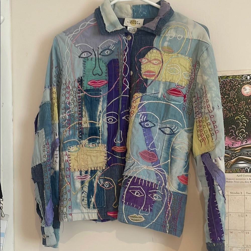 Multi-Colored Abstract Faces Button Up